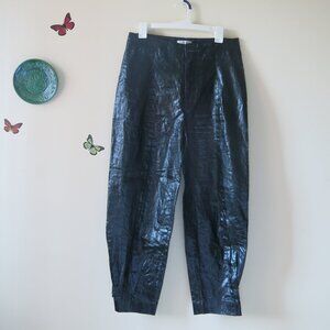 Lanhtropy Mercer Black Metallic Organic Linen Foil Relaxed Modern Pants Size S